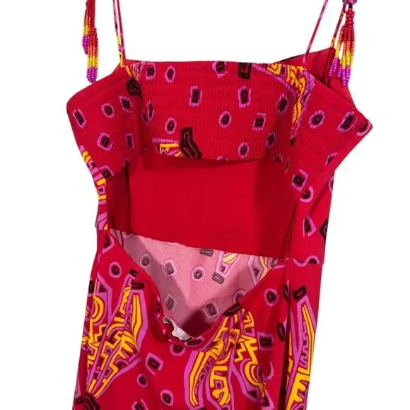 House of Harlow 1960 Women's Red Banana Print Spaghetti Strap Midi - Size S - Picture 7 of 7